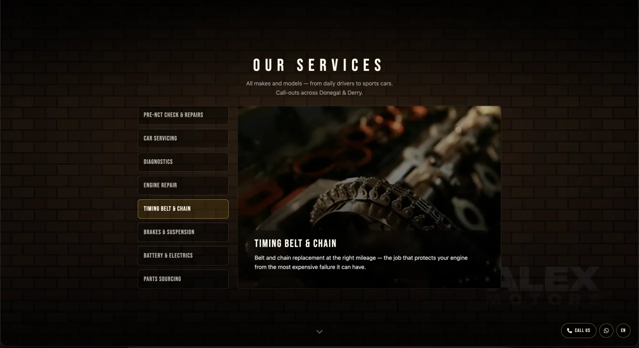 Services — master-detail showcase