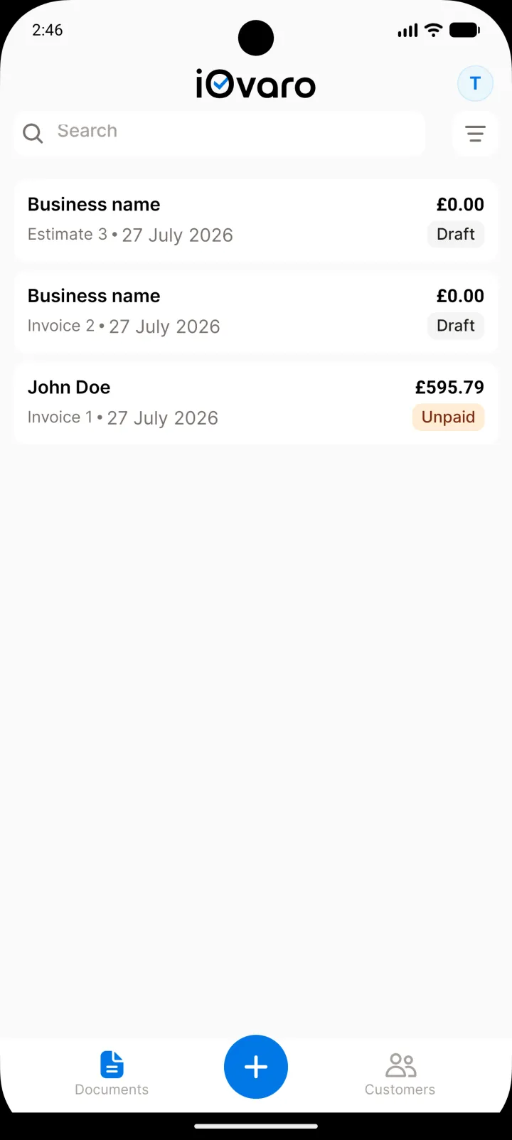 Documents — invoices & estimates at a glance