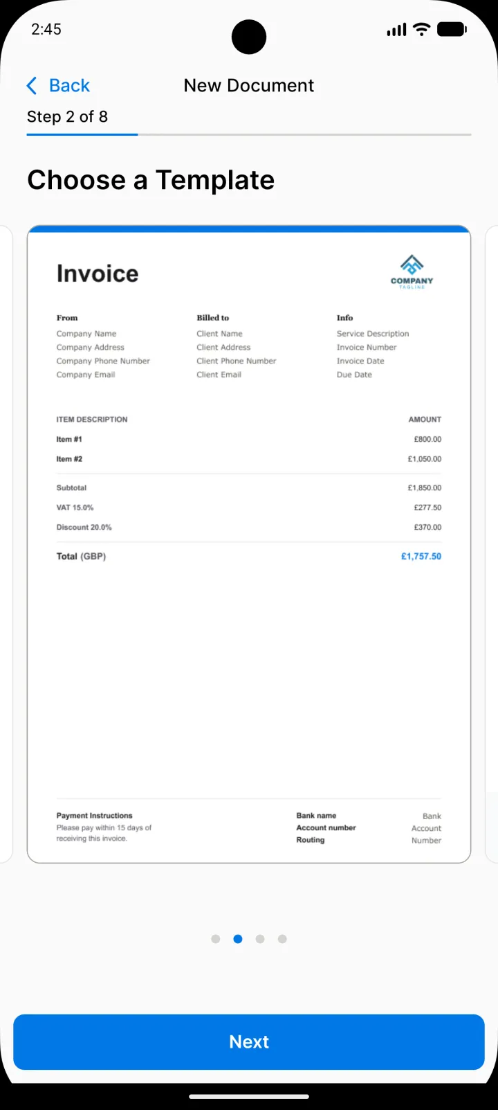 Builder — pick an invoice template